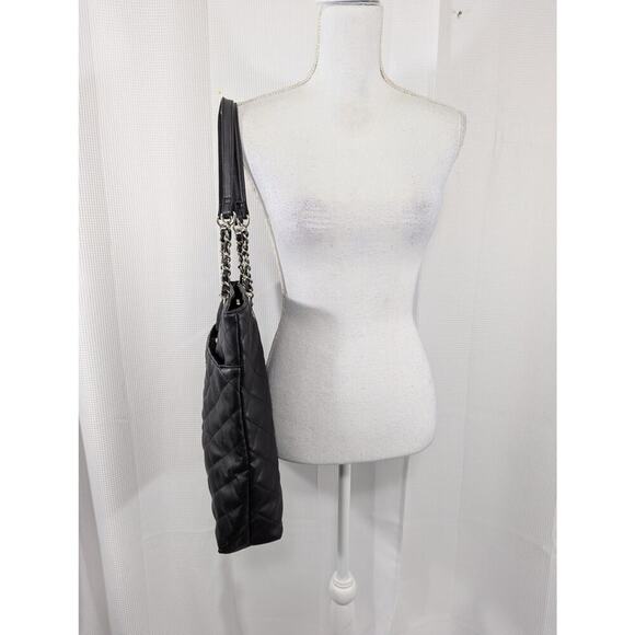NINE WEST! LUXE BLACK QUILTED LARGE SIZED PURSE, TOTE, HANDBAG- GORGEOUS! - Picture 5 of 11